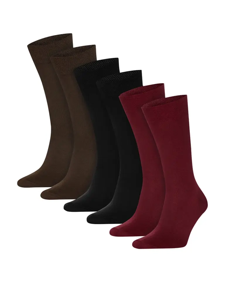 Набір чоловічих високих шкарпеток Minimalist Style — 6 пар у темних кольорах: коричневий, чорний та бордовий меланж.