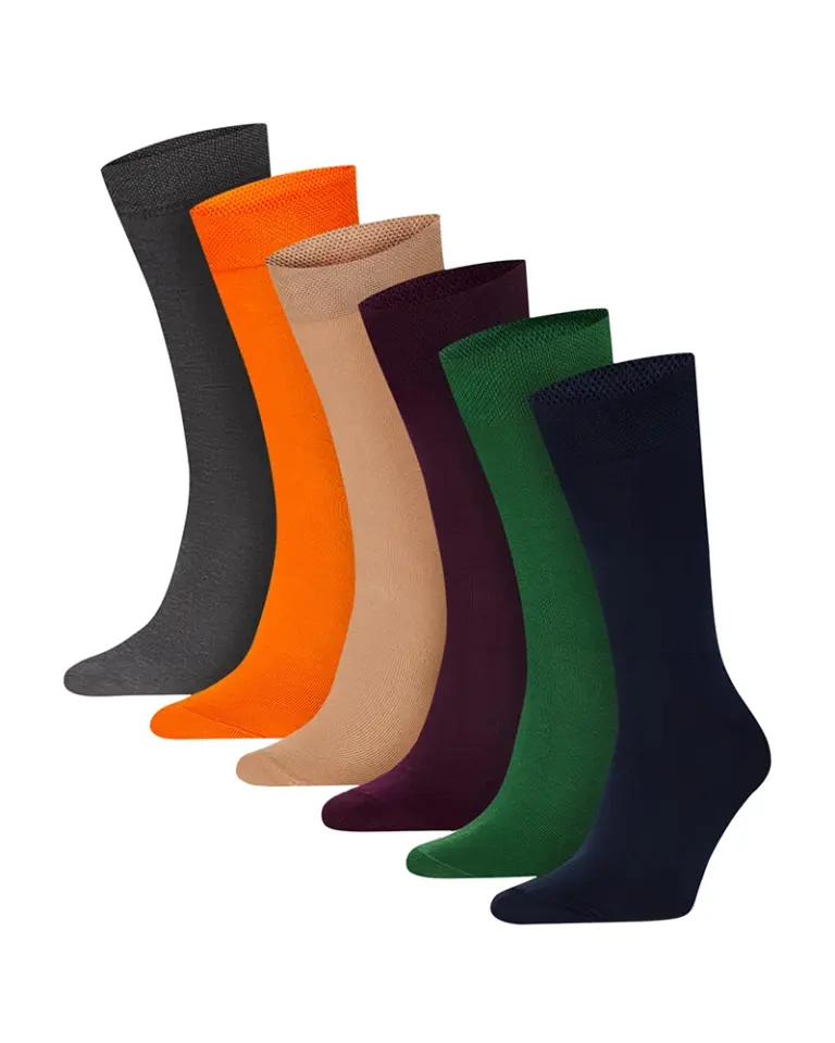 Набір високих різнокольорових шкарпеток Timeless Style (6 пар) — помаранчевий, зелений, бежевий, фіолетовий, сірий та темно-синій кольори.